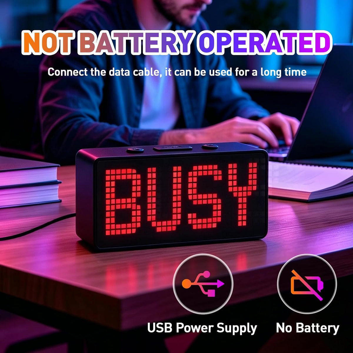 Programmable Pixel Digital Clock for Desk, Plug-in, Busy Box Sign,Pomodoro Timer, Alarm, Bluetooth APP Control, Custom Text, Patterns, Animations