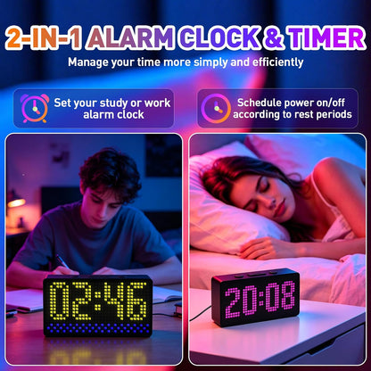 Programmable Pixel Digital Clock for Desk, Plug-in, Busy Box Sign,Pomodoro Timer, Alarm, Bluetooth APP Control, Custom Text, Patterns, Animations