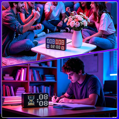Programmable Pixel Digital Clock for Desk, Plug-in, Busy Box Sign,Pomodoro Timer, Alarm, Bluetooth APP Control, Custom Text, Patterns, Animations