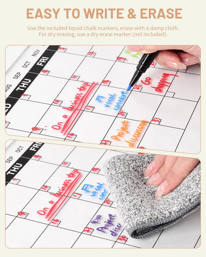 Acrylic Dry Erase Monthly Calendar Board for Desk, 9x13 Transparent Acrylic Whiteboard with Date Grid, Wood Stand, 6 Wet Erase Markers, for Home, Office, School (Black Text)