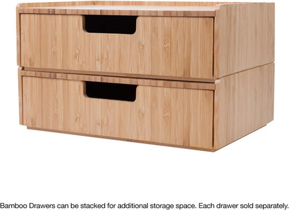 Bamboo Drawer, Stackable Storage Solution for office products pens, pencils, scissors, notepads, business cards and more