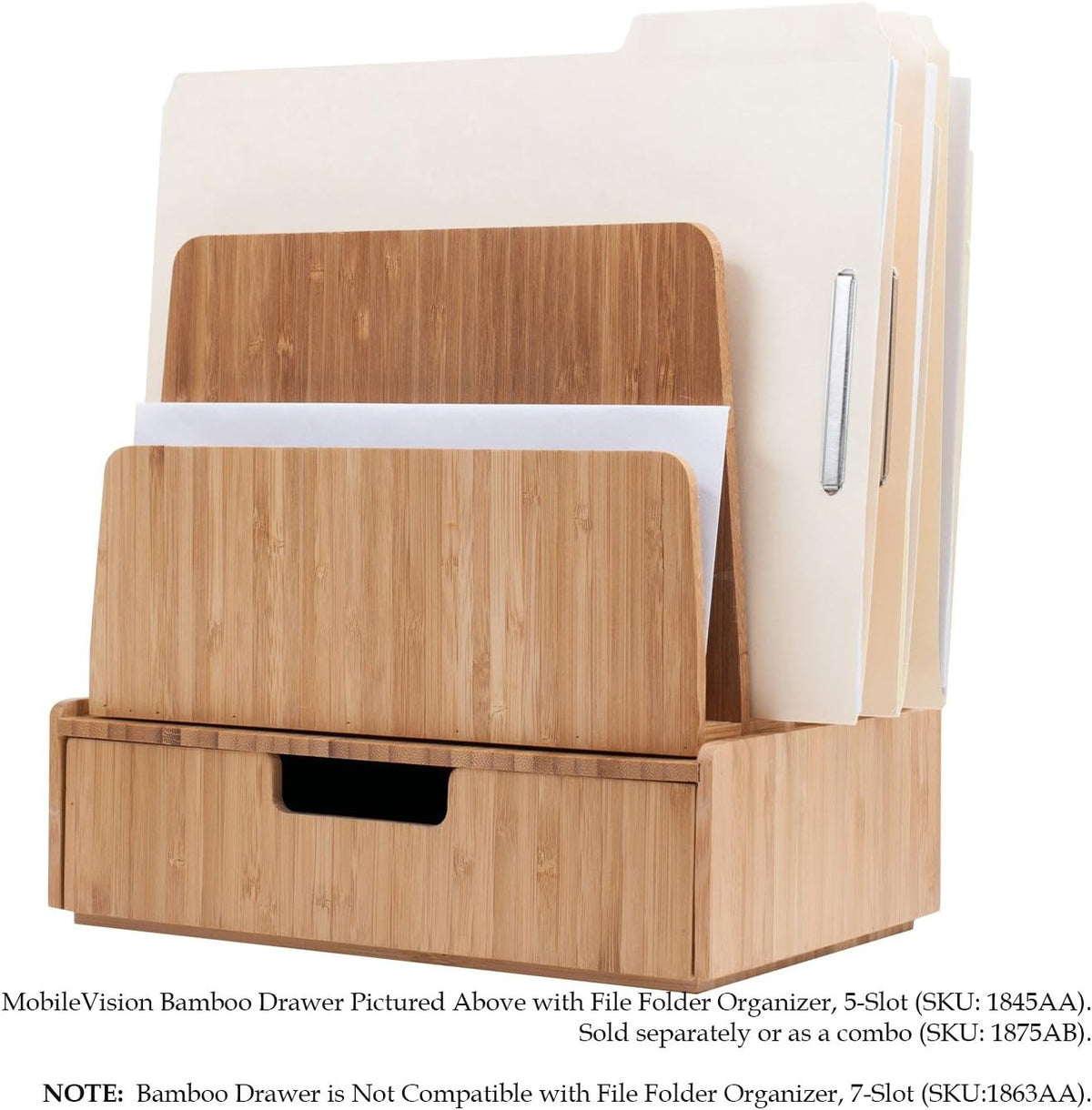 Bamboo Drawer, Stackable Storage Solution for office products pens, pencils, scissors, notepads, business cards and more