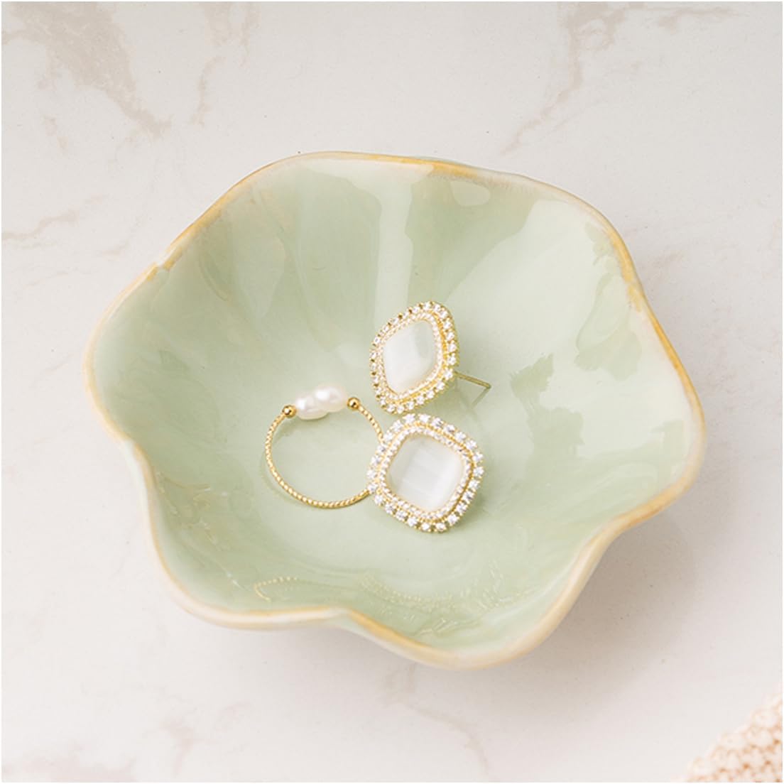 Ceramic Trinket Dish, 4in Ring Tray with Kiln Glaze Jewelry Dish