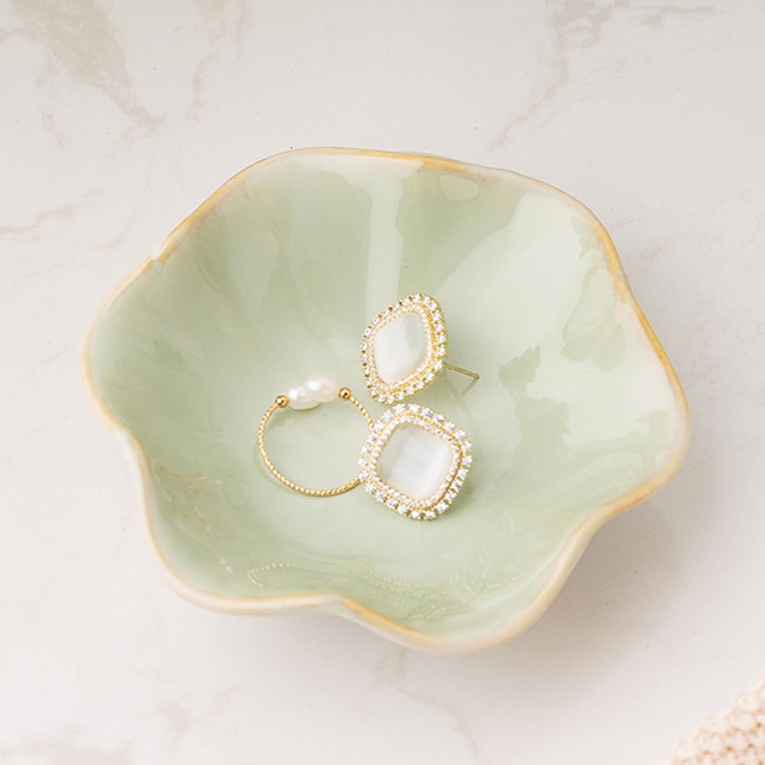 Ceramic Trinket Dish, 4in Ring Tray with Kiln Glaze Jewelry Dish