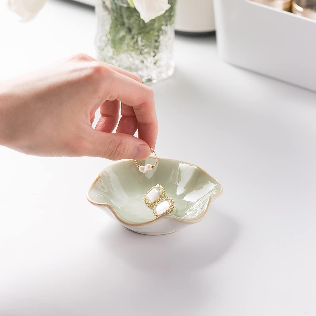 Ceramic Trinket Dish, 4in Ring Tray with Kiln Glaze Jewelry Dish