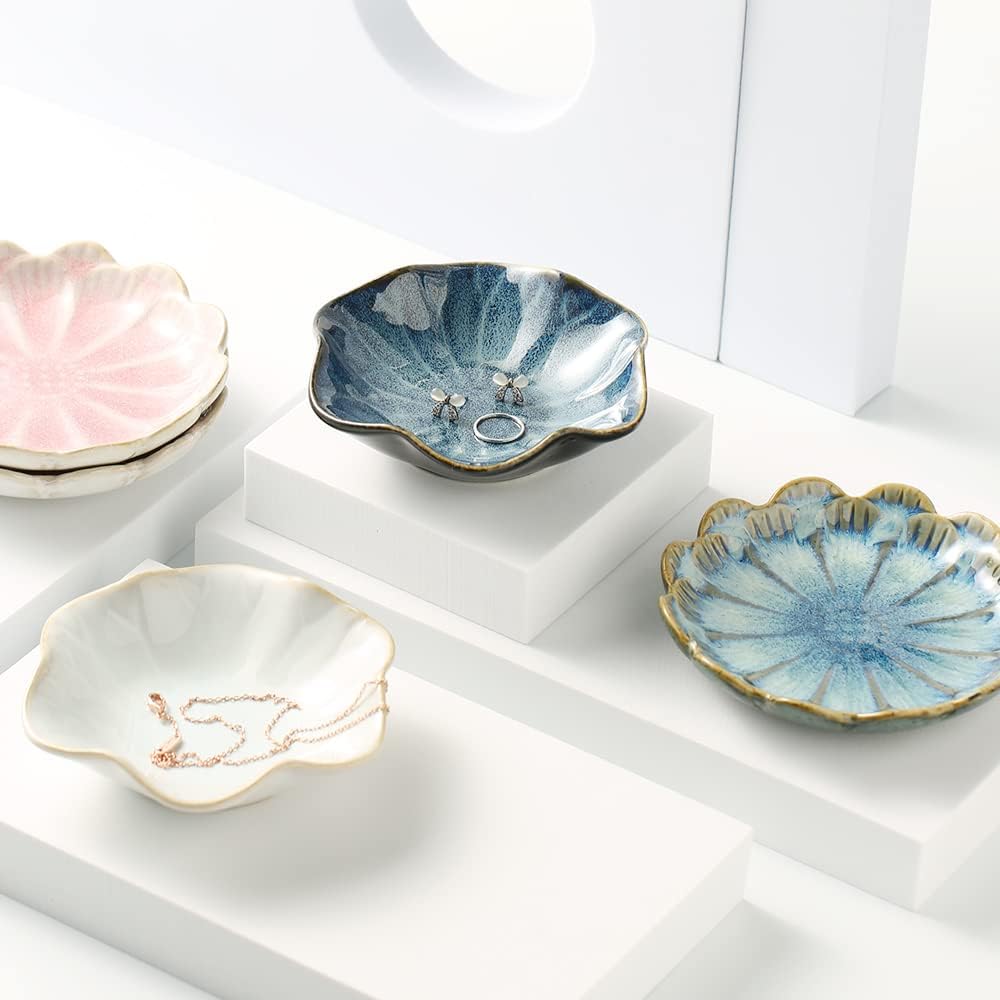 Ceramic Trinket Dish, 4in Ring Tray with Kiln Glaze Jewelry Dish