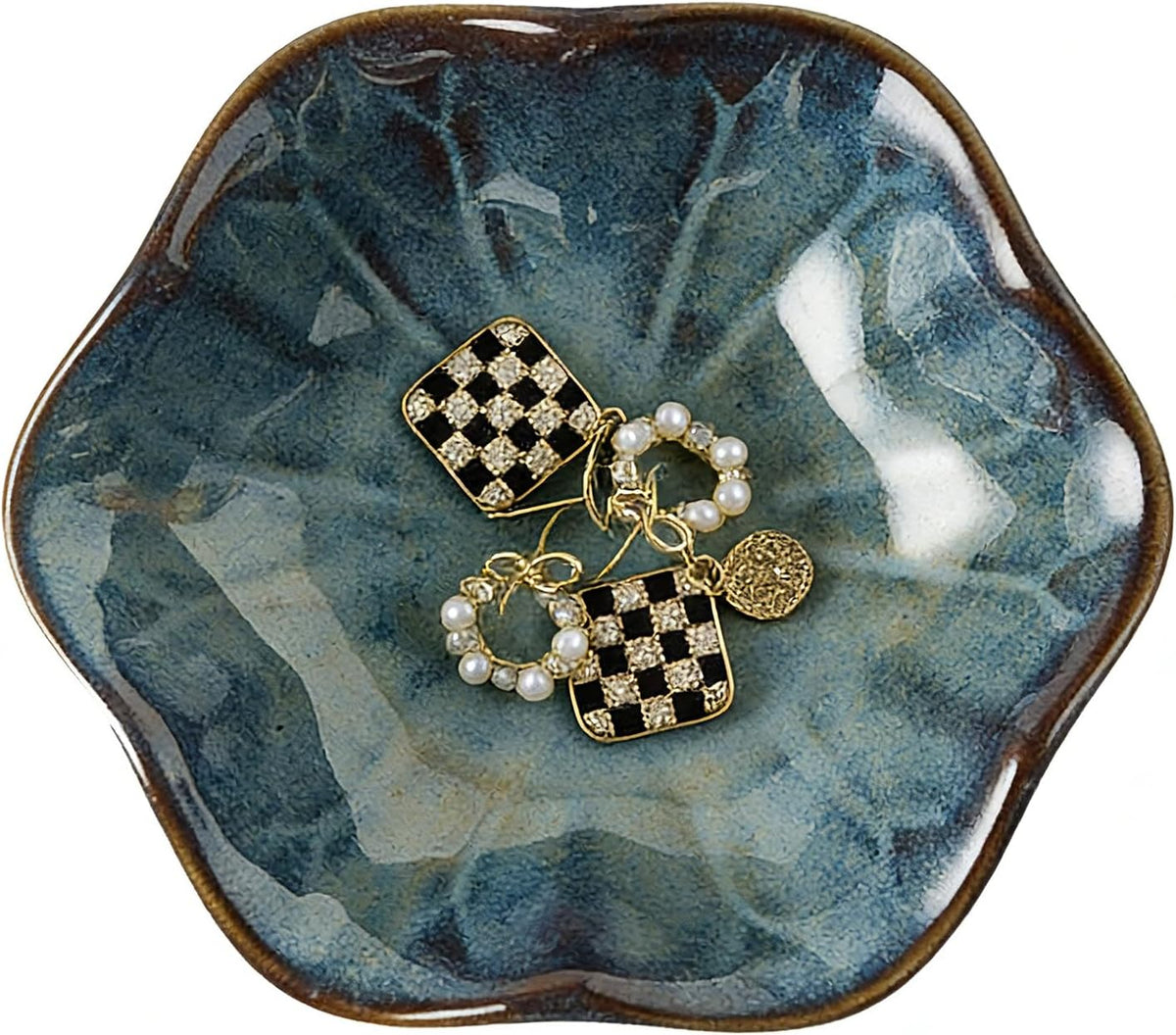 Ceramic Trinket Dish, 4in Ring Tray with Kiln Glaze Jewelry Dish