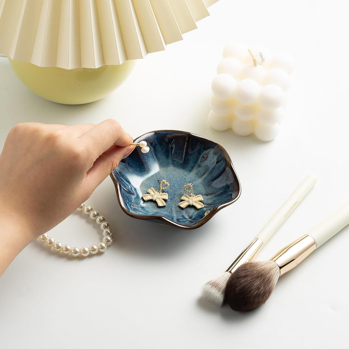 Ceramic Trinket Dish, 4in Ring Tray with Kiln Glaze Jewelry Dish