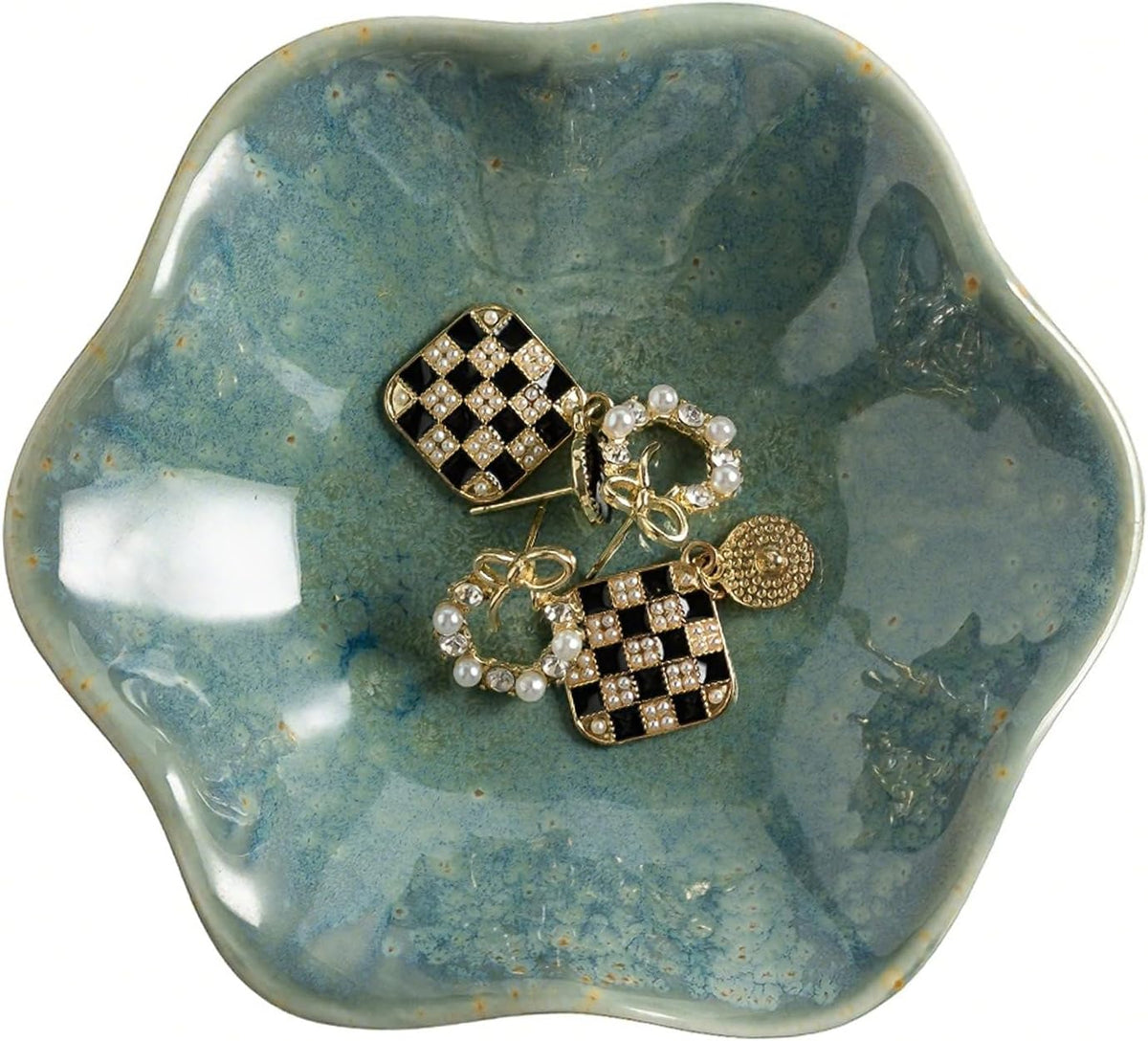 Ceramic Trinket Dish, 4in Ring Tray with Kiln Glaze Jewelry Dish