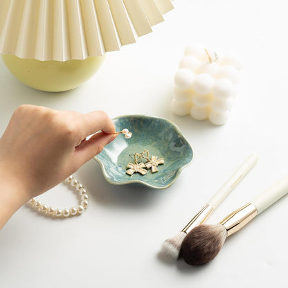 Ceramic Trinket Dish, 4in Ring Tray with Kiln Glaze Jewelry Dish