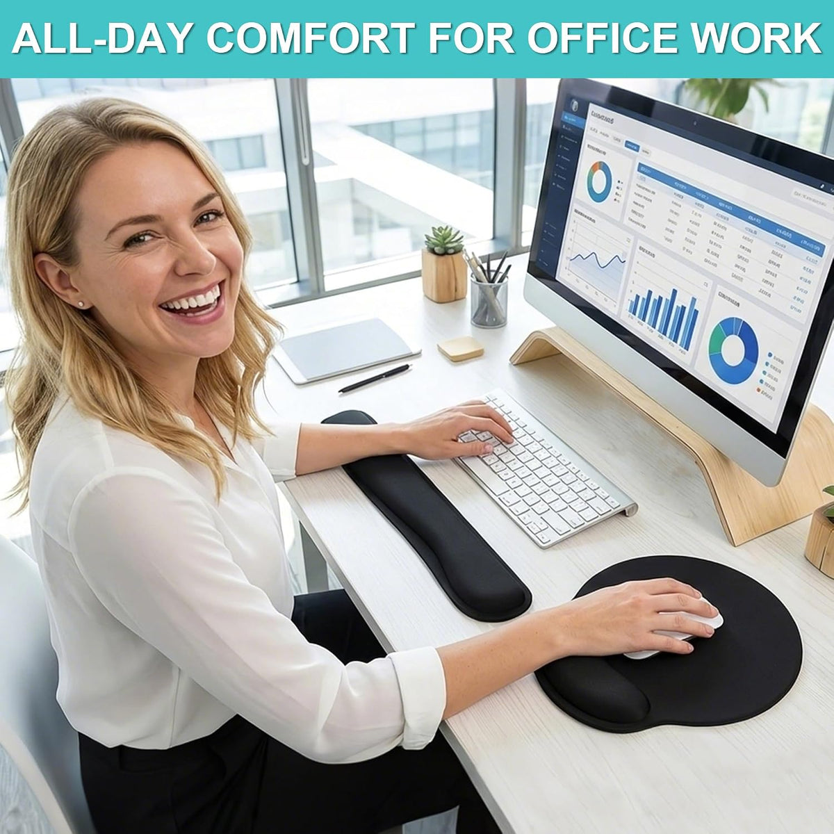 Mouse Pad and Keyboard Wrist Rest- Ergonomic Wrist Rest for Computer Keyboard and Mouse Pad, Memory Foam Wrist Support for Comfy Typing, Ideal for Laptop, Office, Gaming