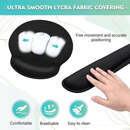 Mouse Pad and Keyboard Wrist Rest- Ergonomic Wrist Rest for Computer Keyboard and Mouse Pad, Memory Foam Wrist Support for Comfy Typing, Ideal for Laptop, Office, Gaming