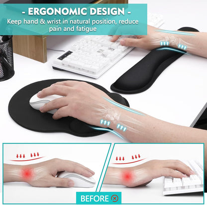 Mouse Pad and Keyboard Wrist Rest- Ergonomic Wrist Rest for Computer Keyboard and Mouse Pad, Memory Foam Wrist Support for Comfy Typing, Ideal for Laptop, Office, Gaming
