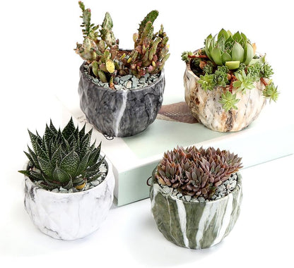 Sun-E Ceramic Succulent Pots, 3.35 Inch Marbled Flower Pots, Set of 4