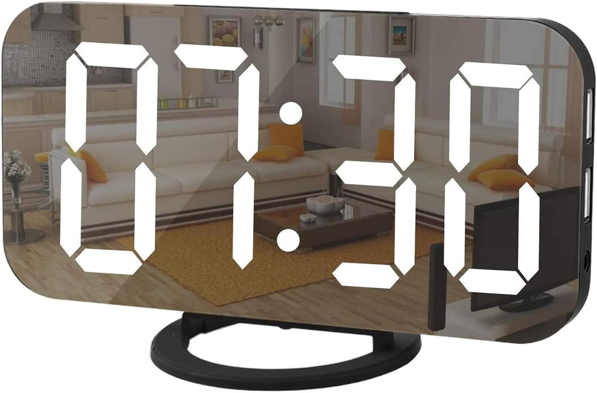 Digital Alarm Clock,LED and Mirror Desk Clock Large Display,with Dual USB Charger Ports,3 Levels Brightness,12/24H,Modern Electronic Clock for Bedroom Home Living Room Office - Gold