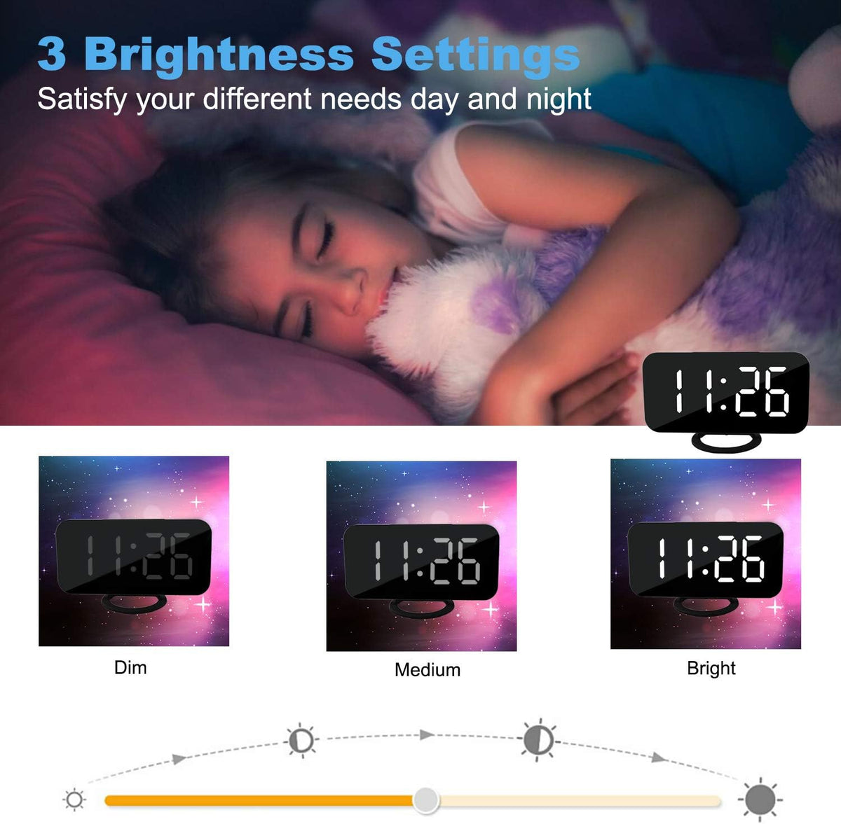 Digital Alarm Clock,LED and Mirror Desk Clock Large Display,with Dual USB Charger Ports,3 Levels Brightness,12/24H,Modern Electronic Clock for Bedroom Home Living Room Office - Gold