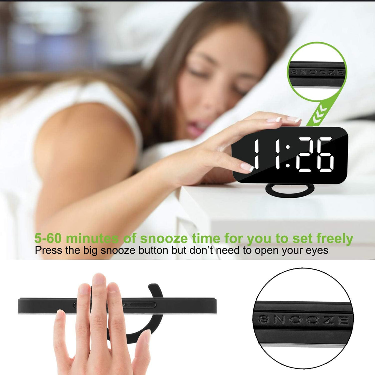 Digital Alarm Clock,LED and Mirror Desk Clock Large Display,with Dual USB Charger Ports,3 Levels Brightness,12/24H,Modern Electronic Clock for Bedroom Home Living Room Office - Gold