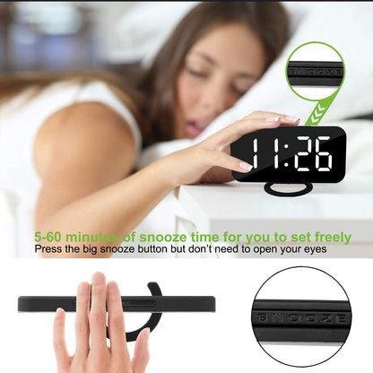 Digital Alarm Clock,LED and Mirror Desk Clock Large Display,with Dual USB Charger Ports,3 Levels Brightness,12/24H,Modern Electronic Clock for Bedroom Home Living Room Office - Gold