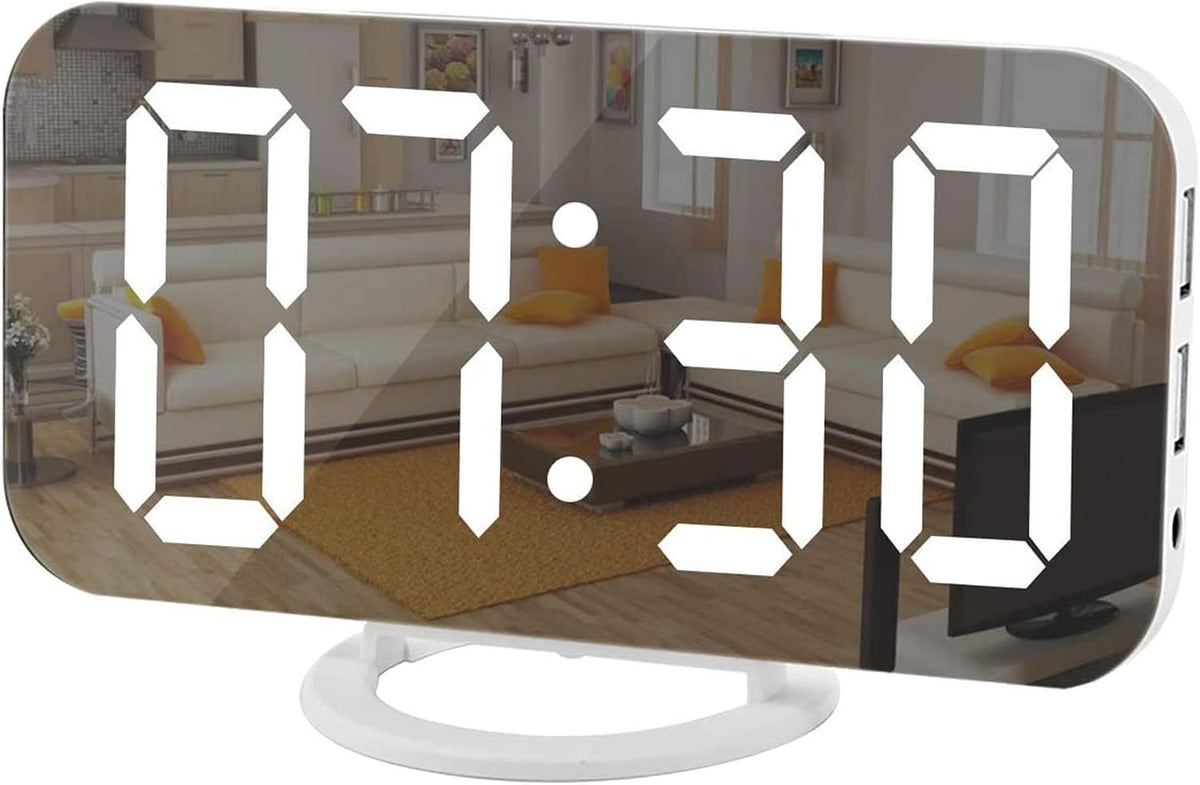 Digital Alarm Clock,LED and Mirror Desk Clock Large Display,with Dual USB Charger Ports,3 Levels Brightness,12/24H,Modern Electronic Clock for Bedroom Home Living Room Office - Gold
