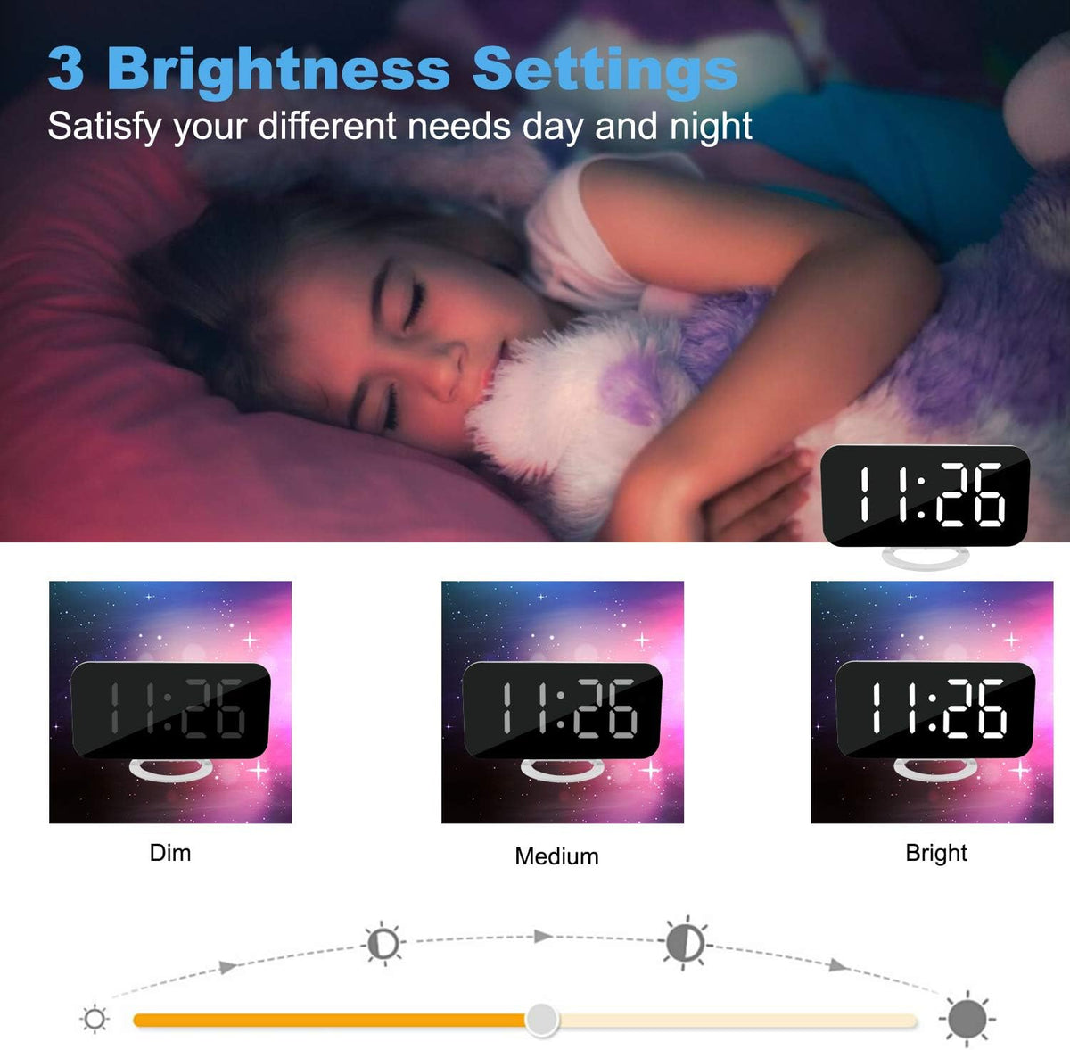 Digital Alarm Clock,LED and Mirror Desk Clock Large Display,with Dual USB Charger Ports,3 Levels Brightness,12/24H,Modern Electronic Clock for Bedroom Home Living Room Office - Gold