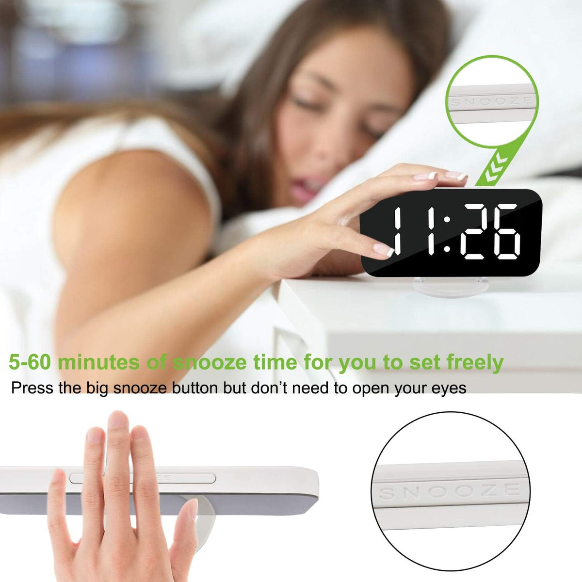 Digital Alarm Clock,LED and Mirror Desk Clock Large Display,with Dual USB Charger Ports,3 Levels Brightness,12/24H,Modern Electronic Clock for Bedroom Home Living Room Office - Gold