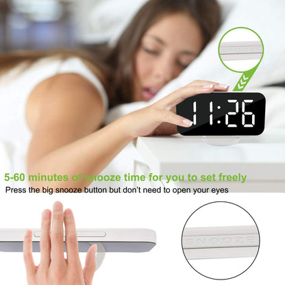 Digital Alarm Clock,LED and Mirror Desk Clock Large Display,with Dual USB Charger Ports,3 Levels Brightness,12/24H,Modern Electronic Clock for Bedroom Home Living Room Office - Gold