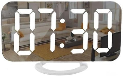 Digital Alarm Clock,LED and Mirror Desk Clock Large Display,with Dual USB Charger Ports,3 Levels Brightness,12/24H,Modern Electronic Clock for Bedroom Home Living Room Office - Gold