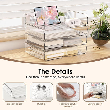 4-Tier Paper Organizer Desk Organizer Acrylic Paper Tray