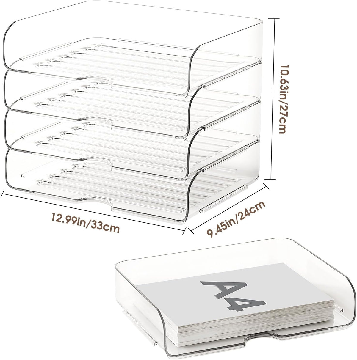 4-Tier Paper Organizer Desk Organizer Acrylic Paper Tray