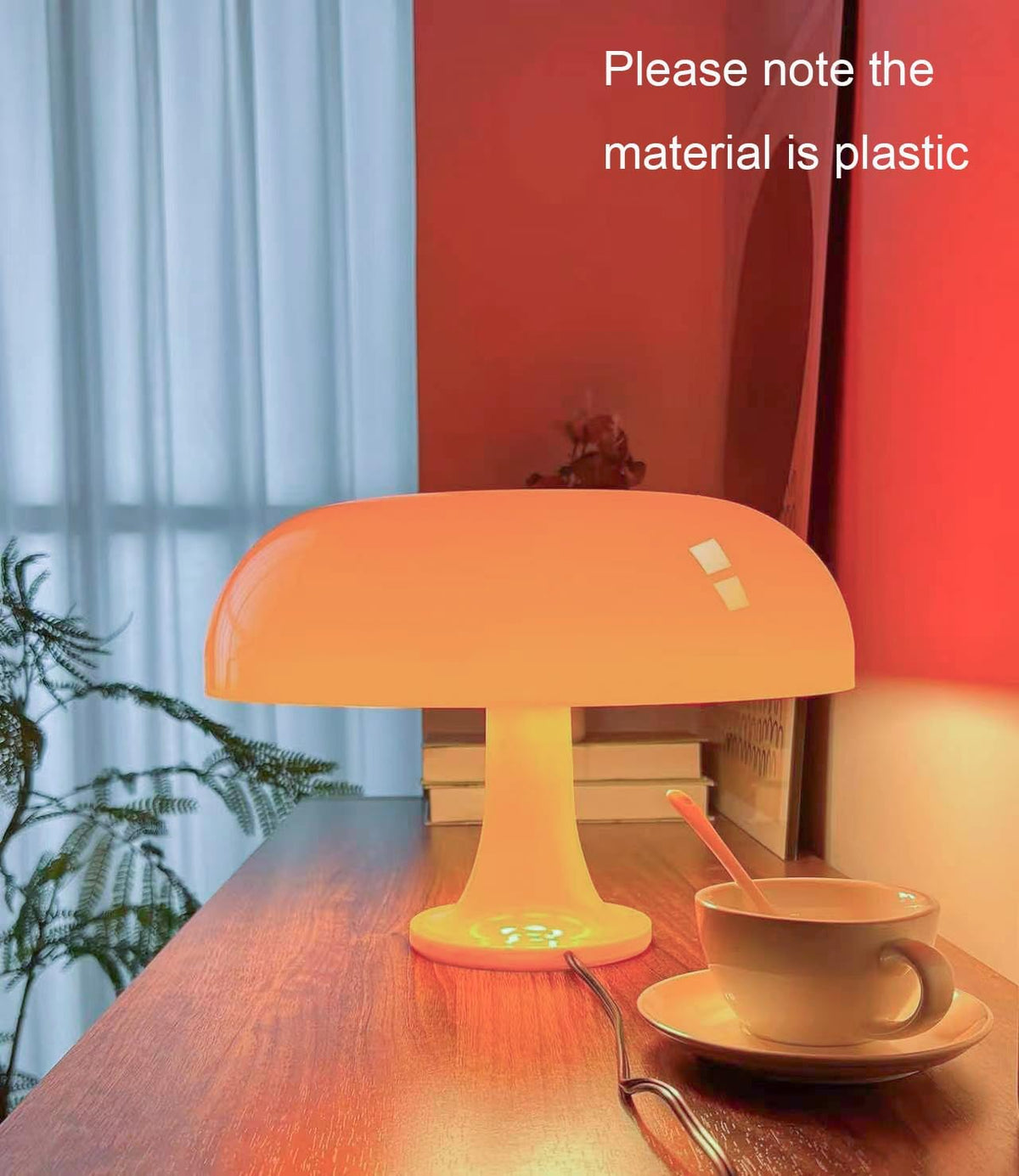 Orange Mushroom Lamp, Mid Century Modern Table Lamp for Bedroom, Minimalist Mushroom Decor Bedside Small Lamps, 2700K(Bulb Included, Plug Powered)