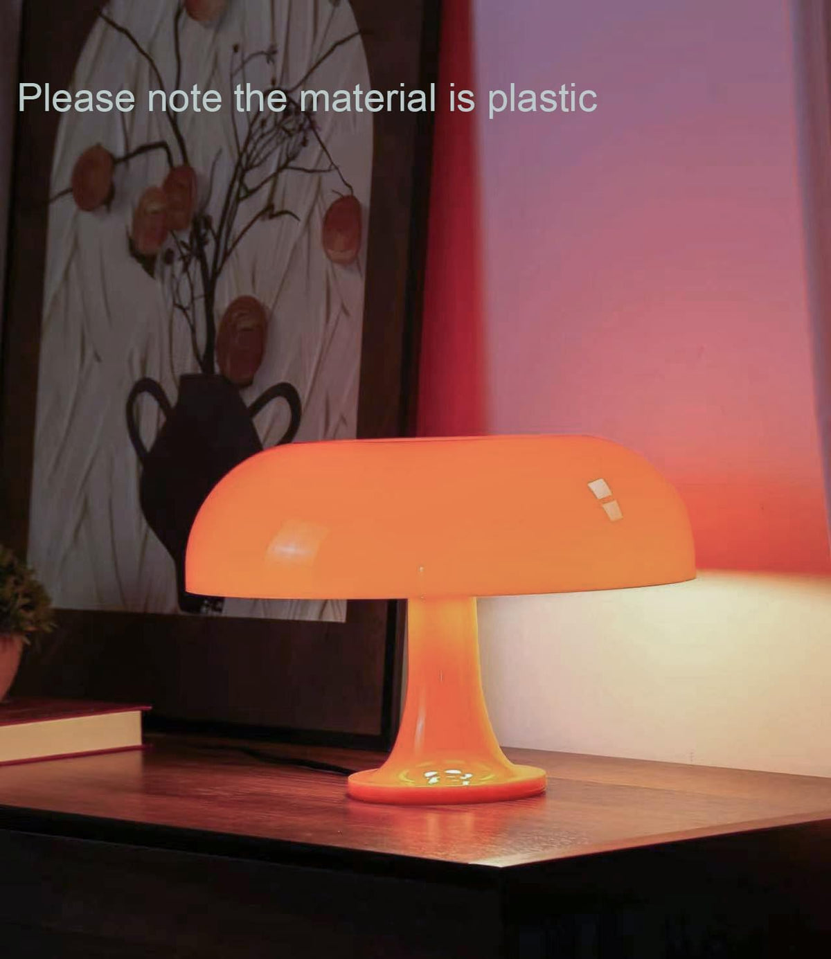 Orange Mushroom Lamp, Mid Century Modern Table Lamp for Bedroom, Minimalist Mushroom Decor Bedside Small Lamps, 2700K(Bulb Included, Plug Powered)