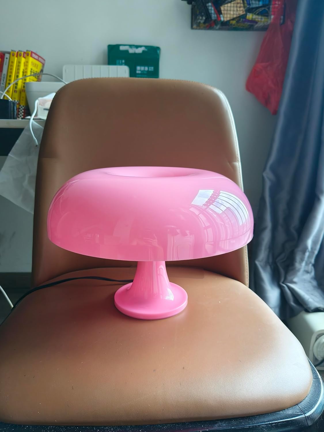 Orange Mushroom Lamp, Mid Century Modern Table Lamp for Bedroom, Minimalist Mushroom Decor Bedside Small Lamps, 2700K(Bulb Included, Plug Powered)