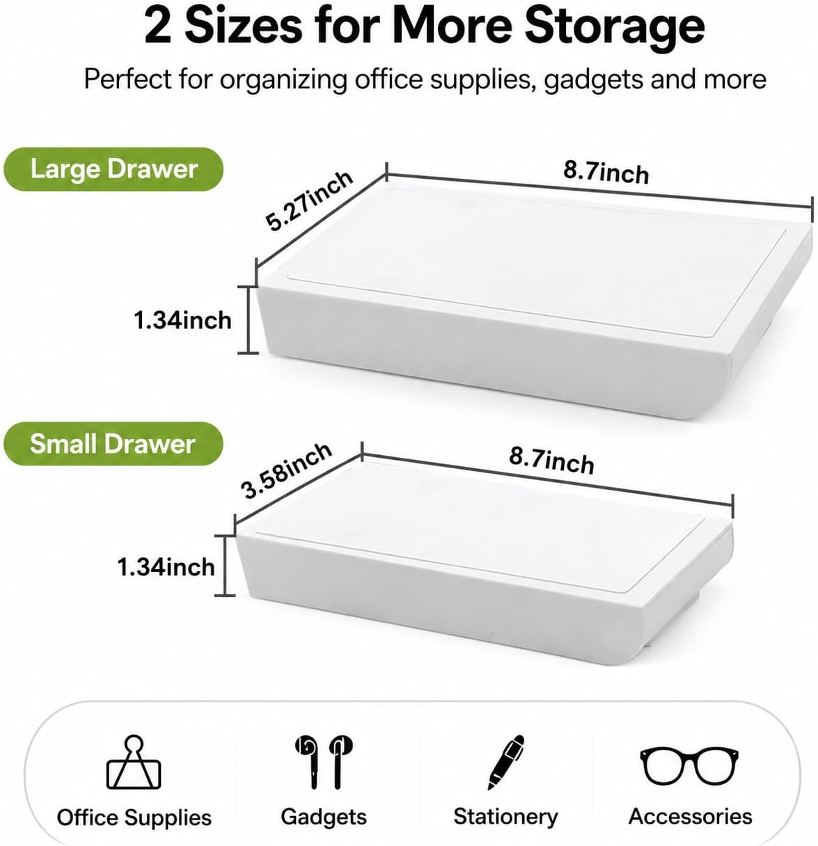 Under Desk Drawer Organizer, 2 Pack Self Adhesive Slide Out Desk Storage Drawers, Hidden Desk Drawer Attachment for Pens, Notes, Cables, Earbuds and Small Office Accessories