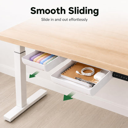 Under Desk Drawer Organizer, 2 Pack Self Adhesive Slide Out Desk Storage Drawers, Hidden Desk Drawer Attachment for Pens, Notes, Cables, Earbuds and Small Office Accessories