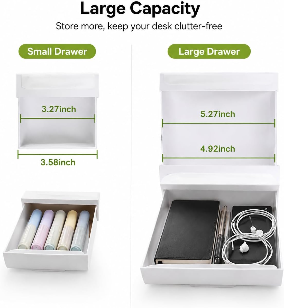 Under Desk Drawer Organizer, 2 Pack Self Adhesive Slide Out Desk Storage Drawers, Hidden Desk Drawer Attachment for Pens, Notes, Cables, Earbuds and Small Office Accessories