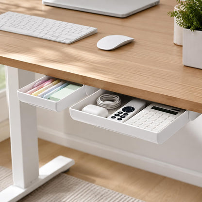 Under Desk Drawer Organizer, 2 Pack Self Adhesive Slide Out Desk Storage Drawers, Hidden Desk Drawer Attachment for Pens, Notes, Cables, Earbuds and Small Office Accessories