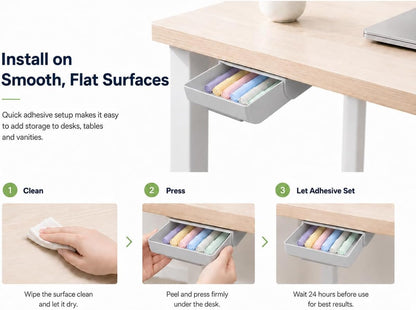 Under Desk Drawer Organizer, 2 Pack Self Adhesive Slide Out Desk Storage Drawers, Hidden Desk Drawer Attachment for Pens, Notes, Cables, Earbuds and Small Office Accessories