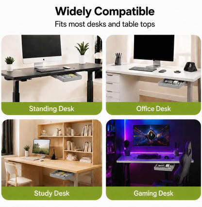 Under Desk Drawer Organizer, 2 Pack Self Adhesive Slide Out Desk Storage Drawers, Hidden Desk Drawer Attachment for Pens, Notes, Cables, Earbuds and Small Office Accessories
