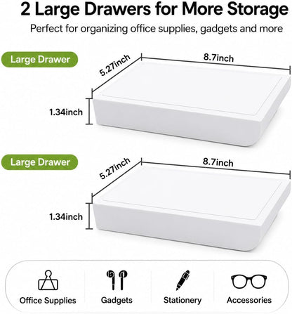 Under Desk Drawer Organizer, 2 Pack Self Adhesive Slide Out Desk Storage Drawers, Hidden Desk Drawer Attachment for Pens, Notes, Cables, Earbuds and Small Office Accessories