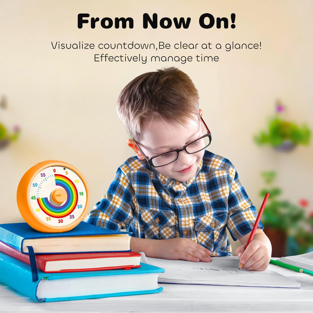 Visual Timer for Kids, 60-Minute Countdown Timer for Classroom Office Kitchen, Desk Timer Kids Time Management Tools with Silent Operation, Pomodoro Time Rainbow Pattern (Orange)