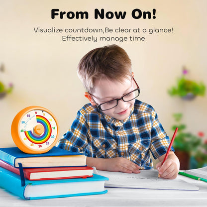 Visual Timer for Kids, 60-Minute Countdown Timer for Classroom Office Kitchen, Desk Timer Kids Time Management Tools with Silent Operation, Pomodoro Time Rainbow Pattern (Orange)