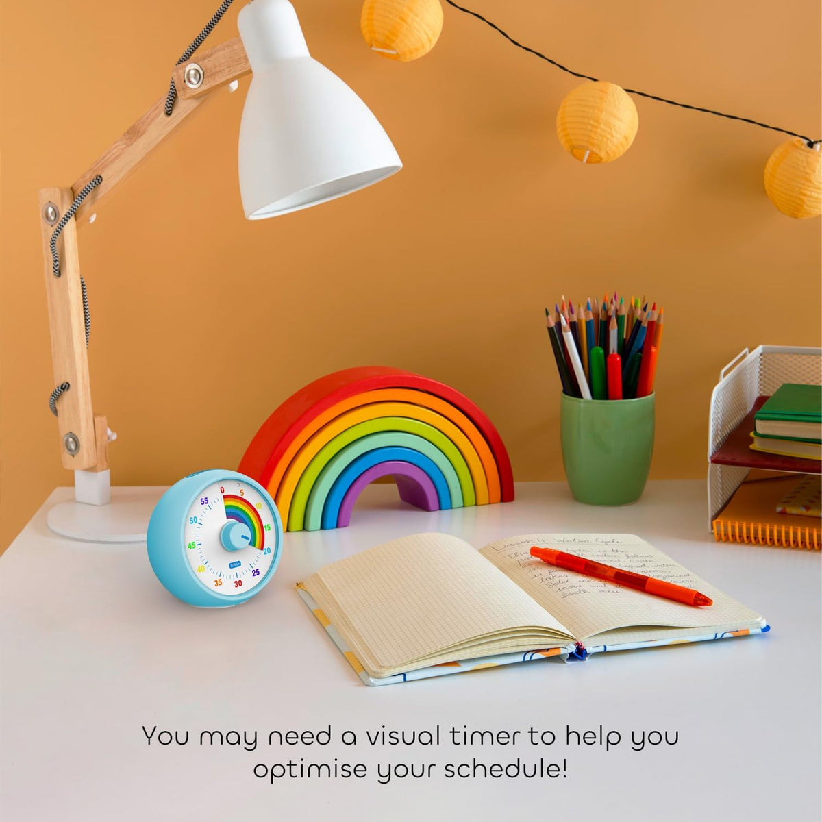 Visual Timer for Kids, 60-Minute Countdown Timer for Classroom Office Kitchen, Desk Timer Kids Time Management Tools with Silent Operation, Pomodoro Time Rainbow Pattern (Orange)