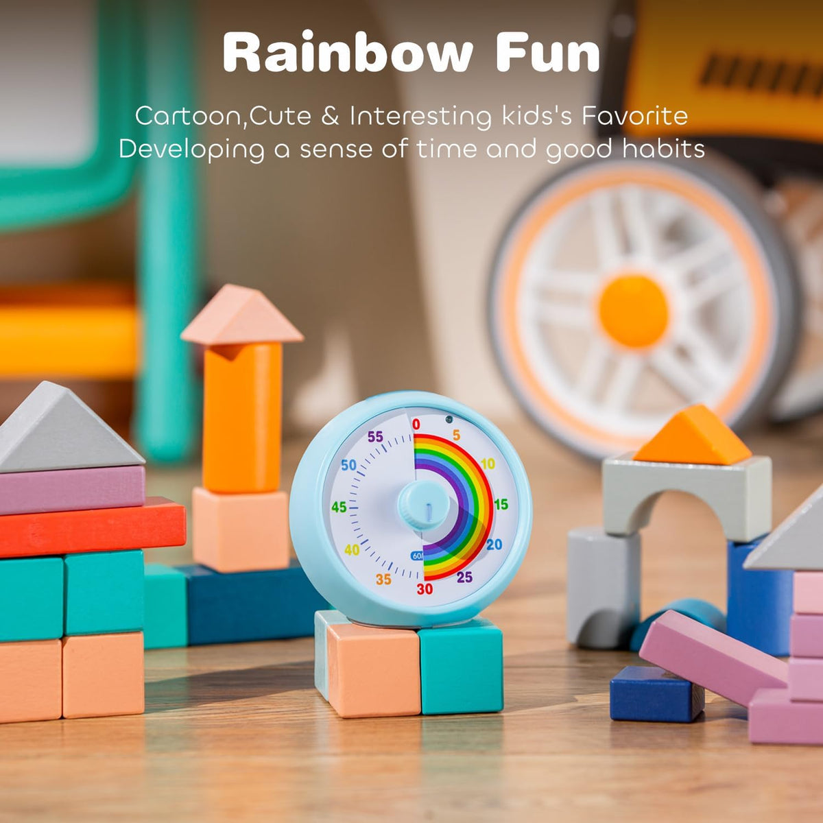 Visual Timer for Kids, 60-Minute Countdown Timer for Classroom Office Kitchen, Desk Timer Kids Time Management Tools with Silent Operation, Pomodoro Time Rainbow Pattern (Orange)