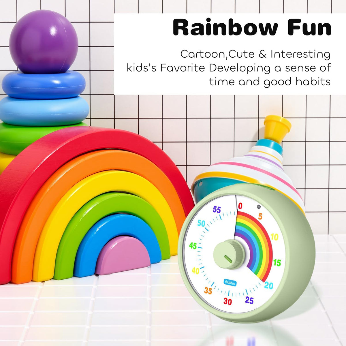 Visual Timer for Kids, 60-Minute Countdown Timer for Classroom Office Kitchen, Desk Timer Kids Time Management Tools with Silent Operation, Pomodoro Time Rainbow Pattern (Orange)