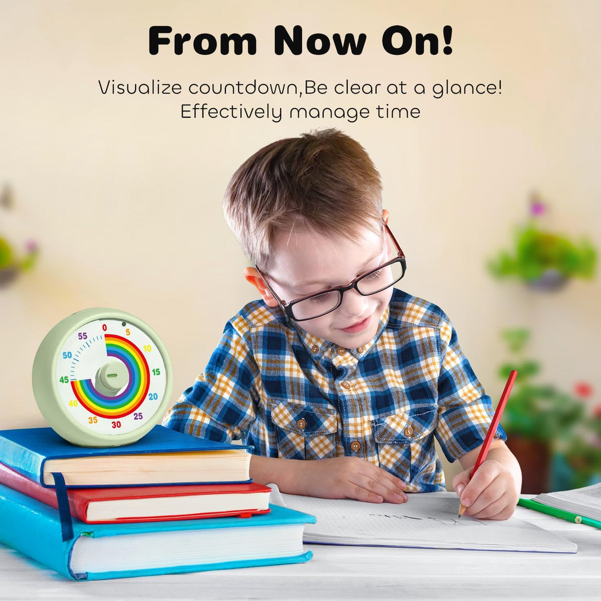 Visual Timer for Kids, 60-Minute Countdown Timer for Classroom Office Kitchen, Desk Timer Kids Time Management Tools with Silent Operation, Pomodoro Time Rainbow Pattern (Orange)