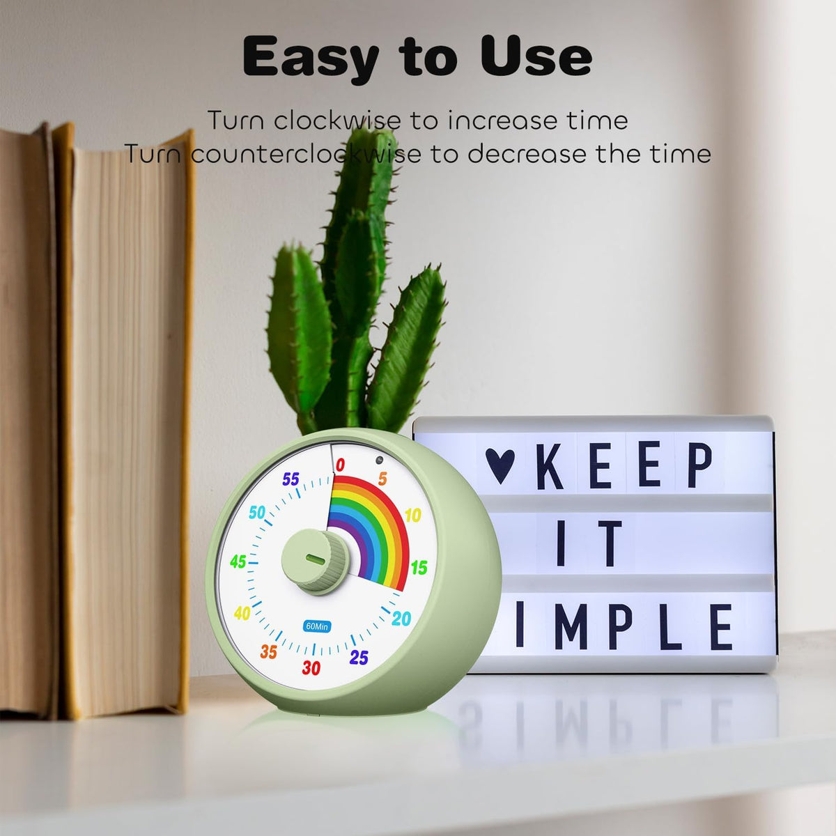 Visual Timer for Kids, 60-Minute Countdown Timer for Classroom Office Kitchen, Desk Timer Kids Time Management Tools with Silent Operation, Pomodoro Time Rainbow Pattern (Orange)