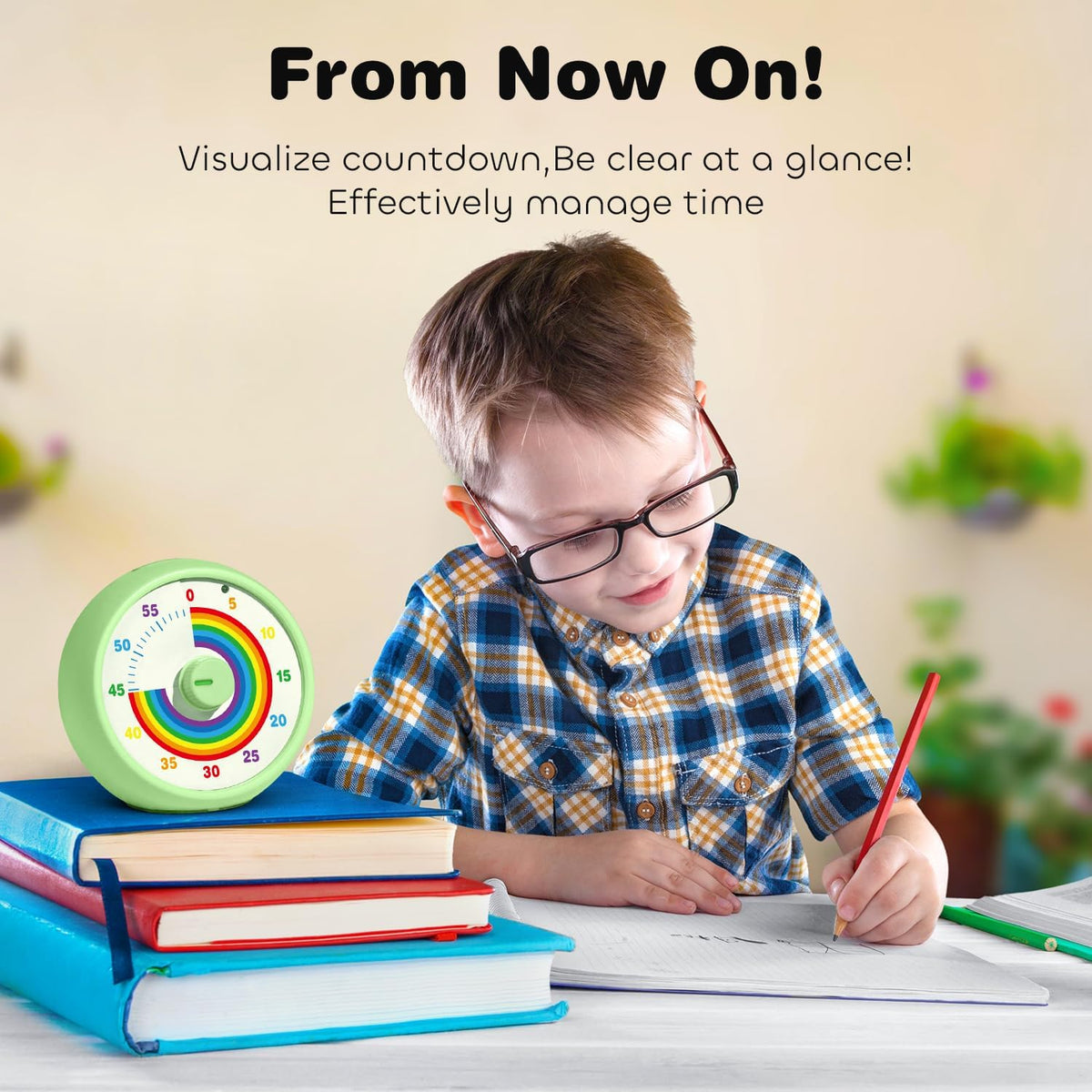 Visual Timer for Kids, 60-Minute Countdown Timer for Classroom Office Kitchen, Desk Timer Kids Time Management Tools with Silent Operation, Pomodoro Time Rainbow Pattern (Orange)