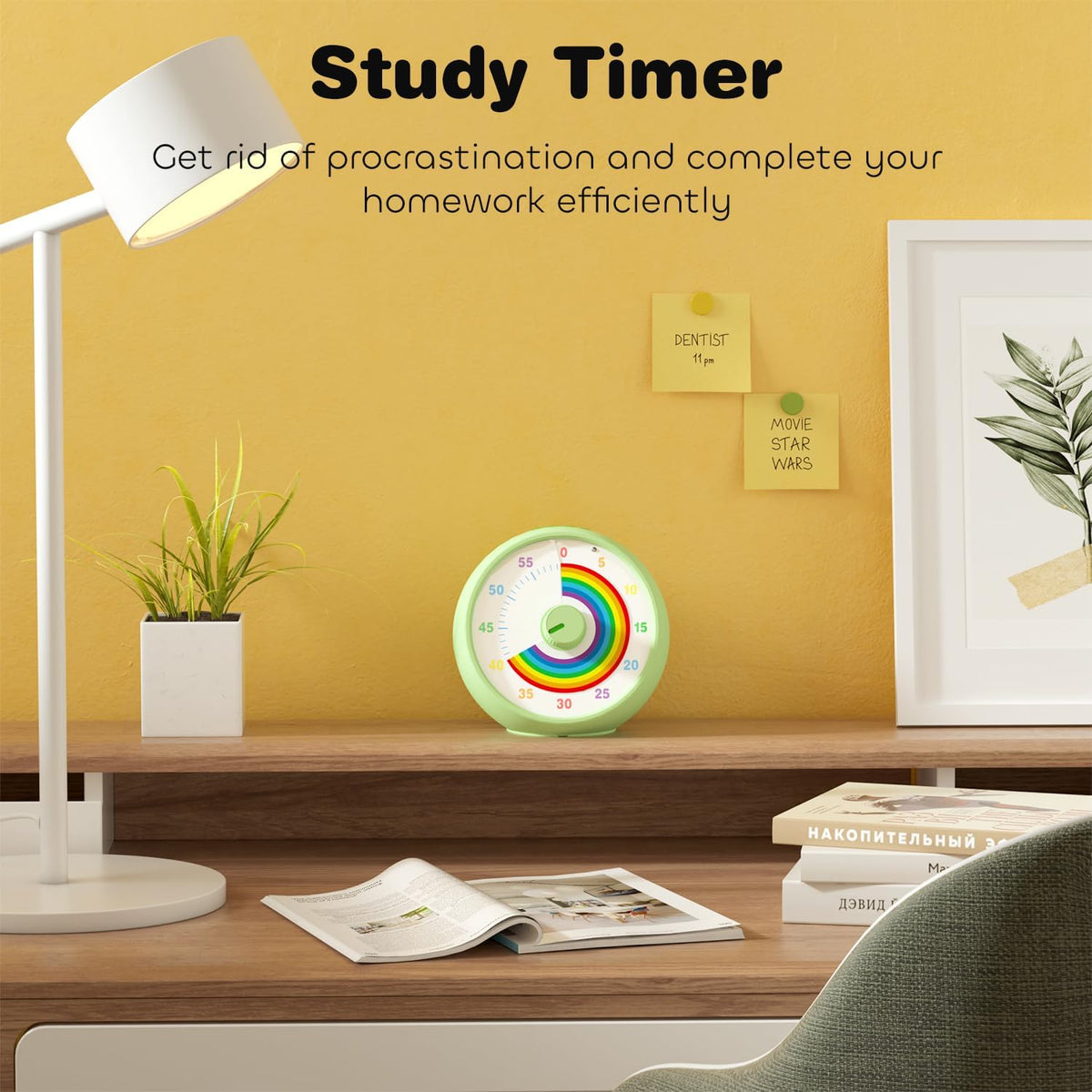 Visual Timer for Kids, 60-Minute Countdown Timer for Classroom Office Kitchen, Desk Timer Kids Time Management Tools with Silent Operation, Pomodoro Time Rainbow Pattern (Orange)