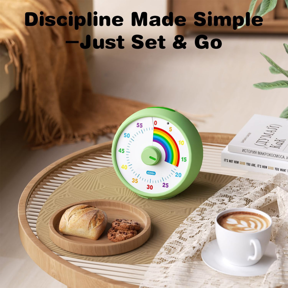 Visual Timer for Kids, 60-Minute Countdown Timer for Classroom Office Kitchen, Desk Timer Kids Time Management Tools with Silent Operation, Pomodoro Time Rainbow Pattern (Orange)