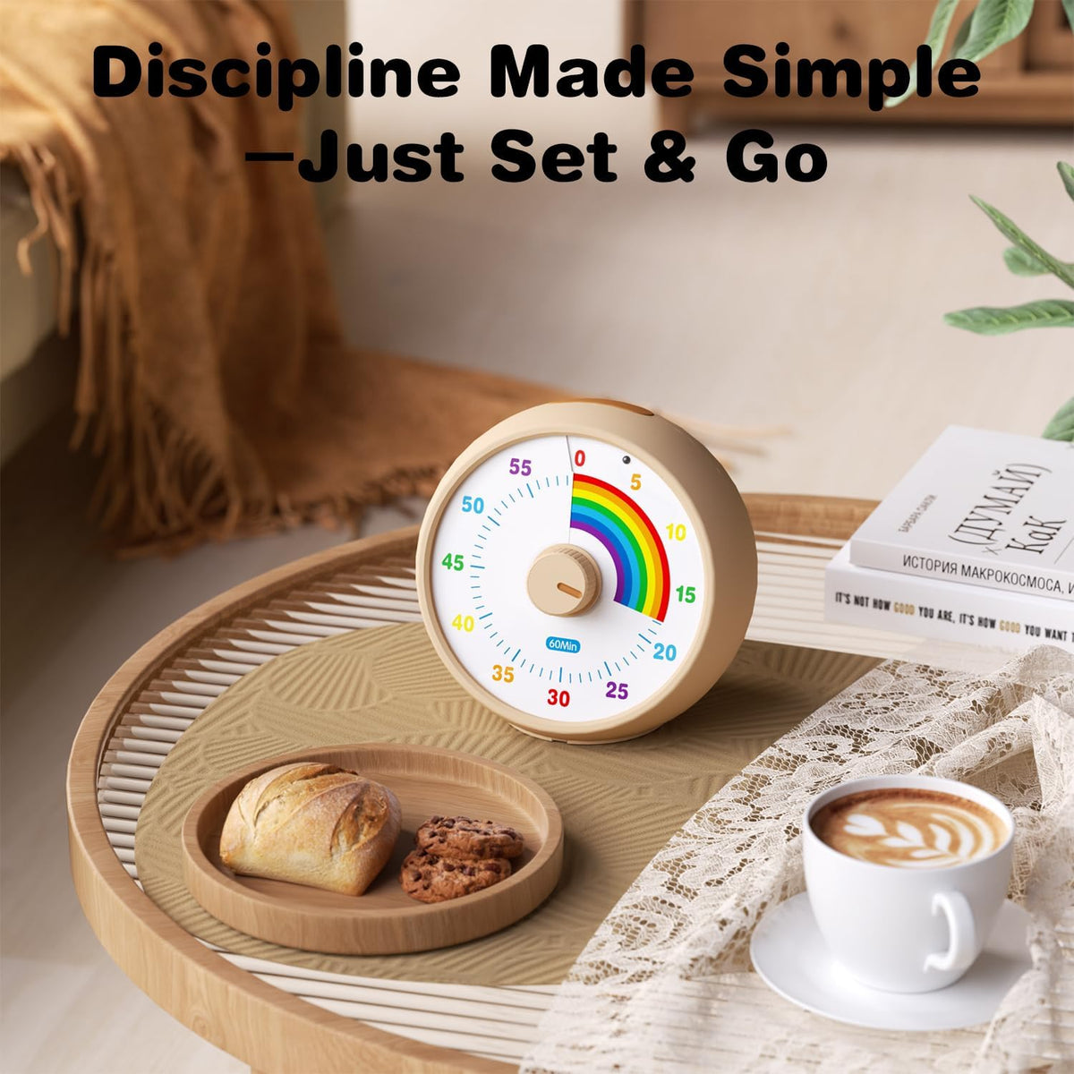 Visual Timer for Kids, 60-Minute Countdown Timer for Classroom Office Kitchen, Desk Timer Kids Time Management Tools with Silent Operation, Pomodoro Time Rainbow Pattern (Orange)